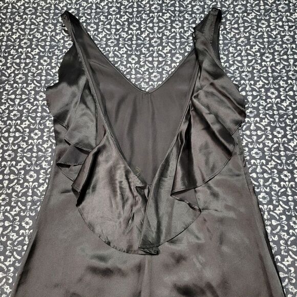 7 For All Mankind Silk Ruffle Black Dress - Picture 4 of 7